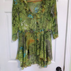 Violet & Claire New York Green Flowy Blouse with Waist Tie Size Large 12-14
